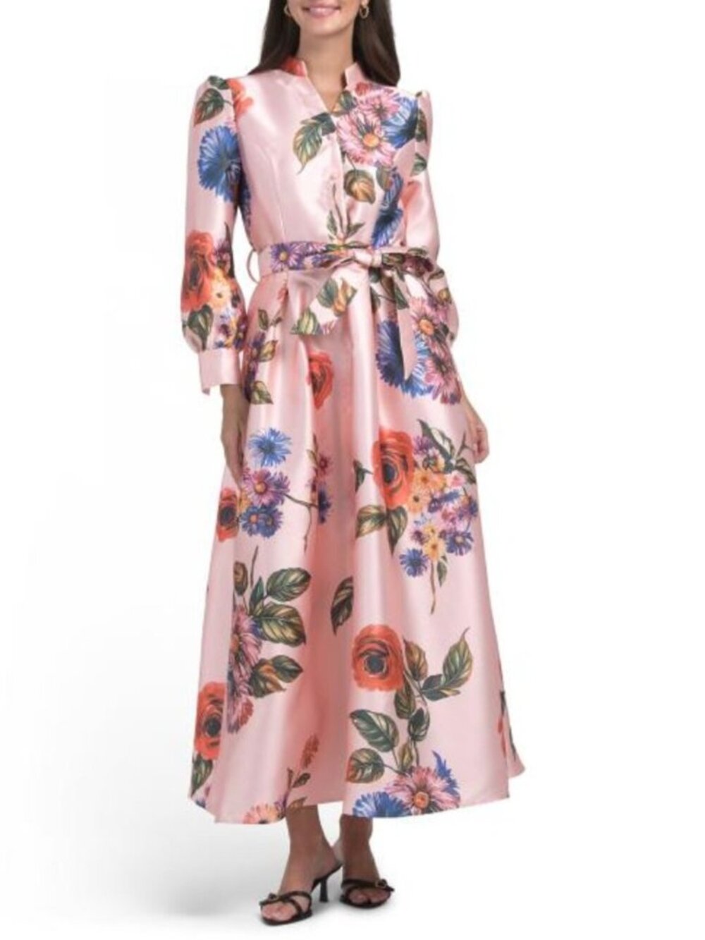 NANCY YANG Long Sleeve Floral Gown